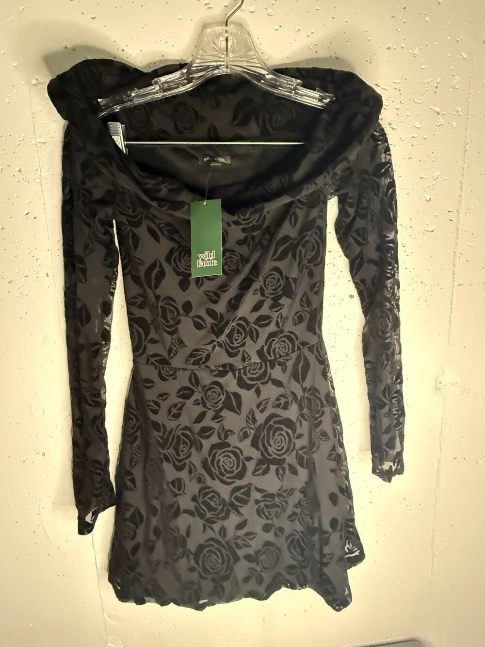 Target Wild Fable Women's Black Rose Flocked Mini Fit and Flare Dress Size XXS